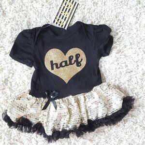 Baby Girls Half Birthday Tutu Dress Black and Gold Size 3-6M